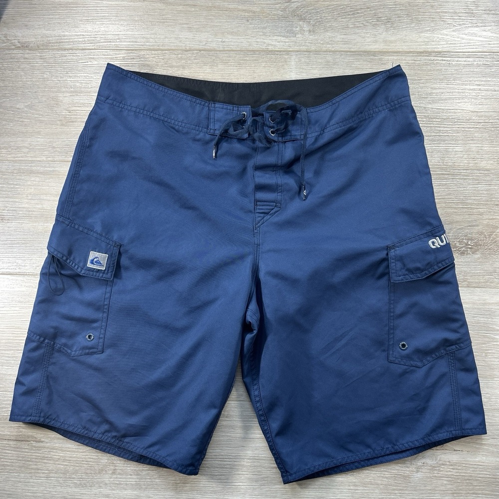 Vintage Mens 36 Quiksilver Board Shorts Navy Blue Surfboard Surfing Surf Trunks - Picture 2 of 9